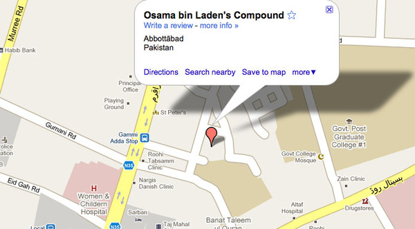 محل‌ کشته شدن اسامه بن‌لادن در ‌نقشه گوگل! 
