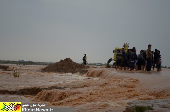 جاری شدن سیل در روستاهای عبدالخان از توابع شوش