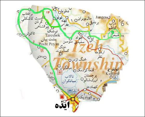 نقشه ایذه / نقشه روستای شیمن در منطقه سوسن ایذه
