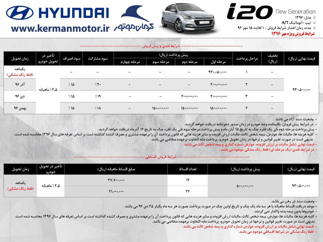 آغاز فروش نقدی و اقساطی خودروهای هیوندای در ایران در طرح ویژه مهر ماه96 (+جدول و جزئیات)