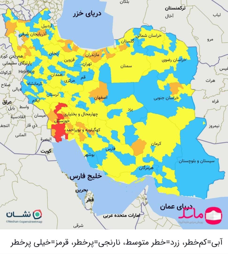 هشت شهر خوزستان در وضعیت قرمز کرونا قرار گرفتند/نقشه